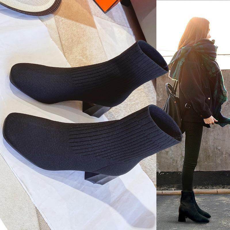 thin booties square heel online influencer martin boots stretch socks boots spring and autumn boots 2024 new high heels chunky heel
