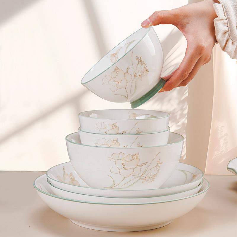 jingdezhen ceramic tableware gift set japanese simple home bowl dish plate chopsticks instant noodle bowl soup bowl ceramic bowl