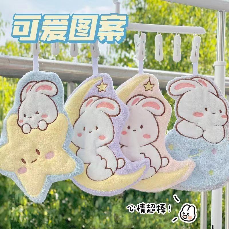Moon Rabbit Hand Towel Household Hanging Children Hand Towel Wholesale Absorbent Small Hand Towel Cute Cartoon Cloth Hand Towel full figure