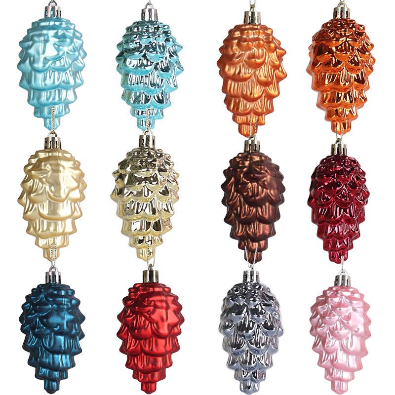 new christmas tree decorations 9cm/8pcs christmas tree pendant plastic pine cone shaped charm christmas ball in stock