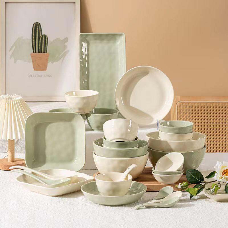 cream ceramic tableware big soup bowl dish square plate hotel supplies kitchen supplies dinner bowl fruit plate