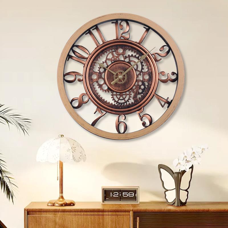 gear wall clock industrial style clock three-dimensional art new special-shaped clock inlaid three-dimensional mute dynamic clock