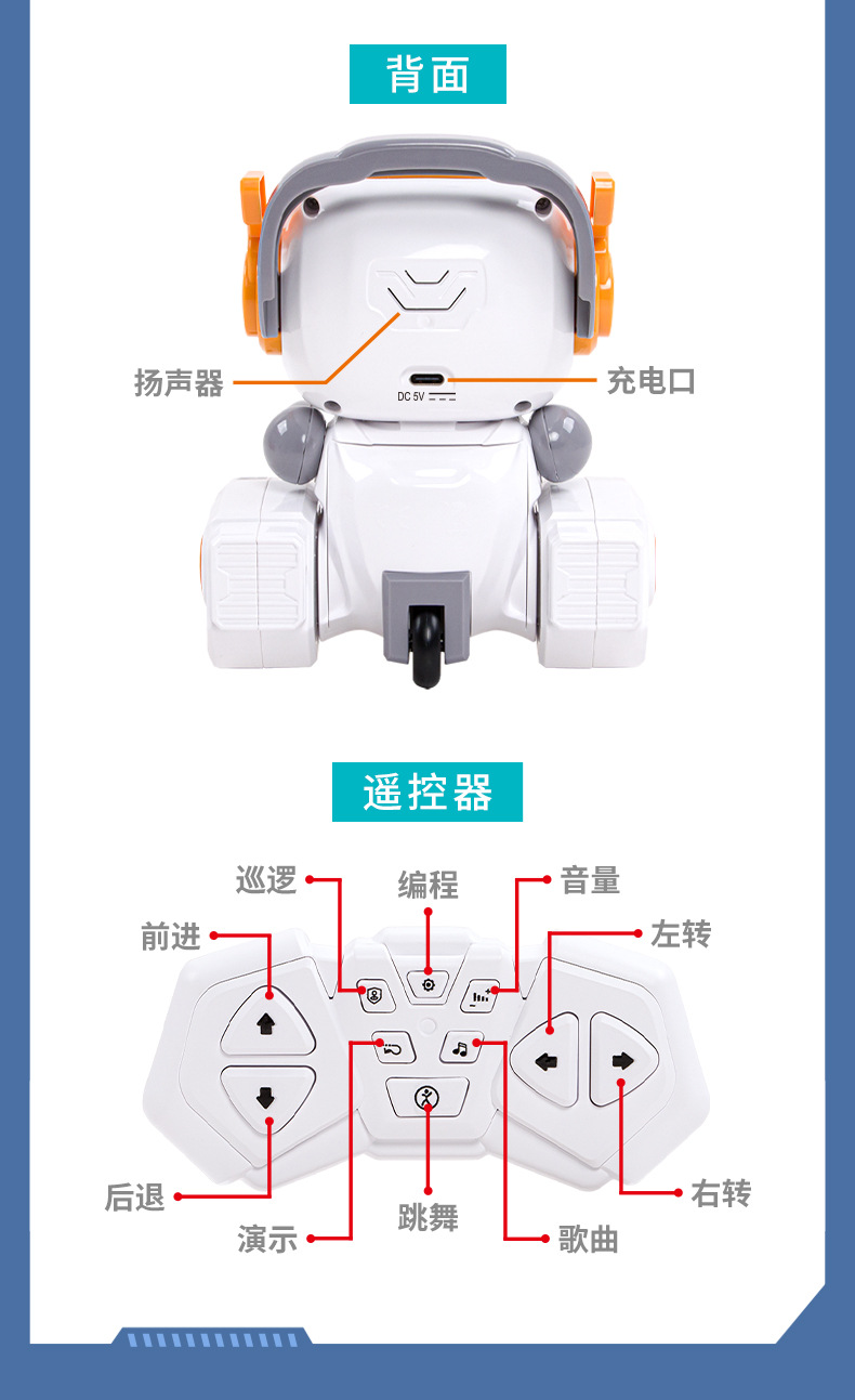 网红爆款儿童智能遥控机器人电动音乐灯光感应编程自动演示跳舞机器人跨境学习早教机儿童智能机器人会说会走会唱启蒙宝宝益智玩具详情10