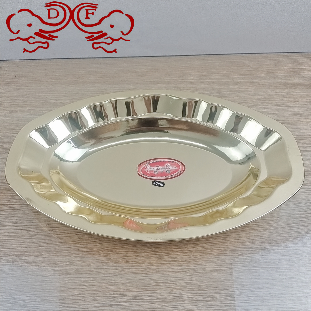 DF99001 Thickened stainless steel Magnolia plate Round lily flower plate fruit dessert plate Multi-purpose dining hall dish DF TRADINGHOUSE Specification drawing