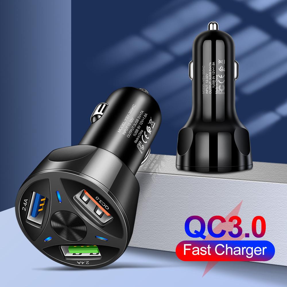 7A 3usb Qc3.0 Car Charger Fast Charging Car Charger One for Three Vehicle-Mounted Mobile Phone Charger Cross-Border Wholesale