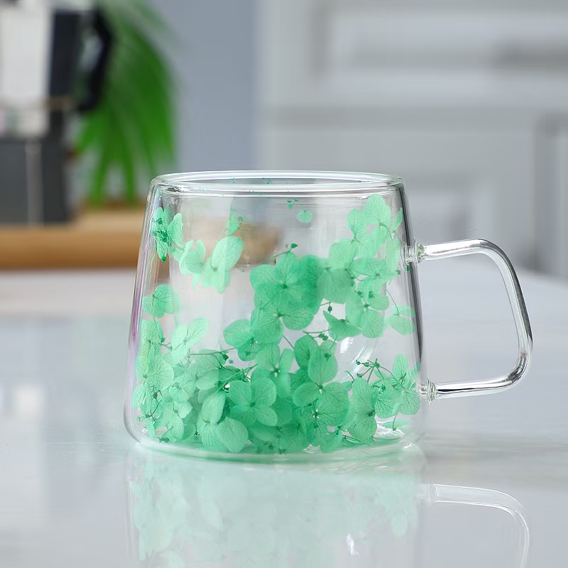 网红真花干花双层玻璃杯高颜值咖啡杯牛奶玻璃杯详情图5