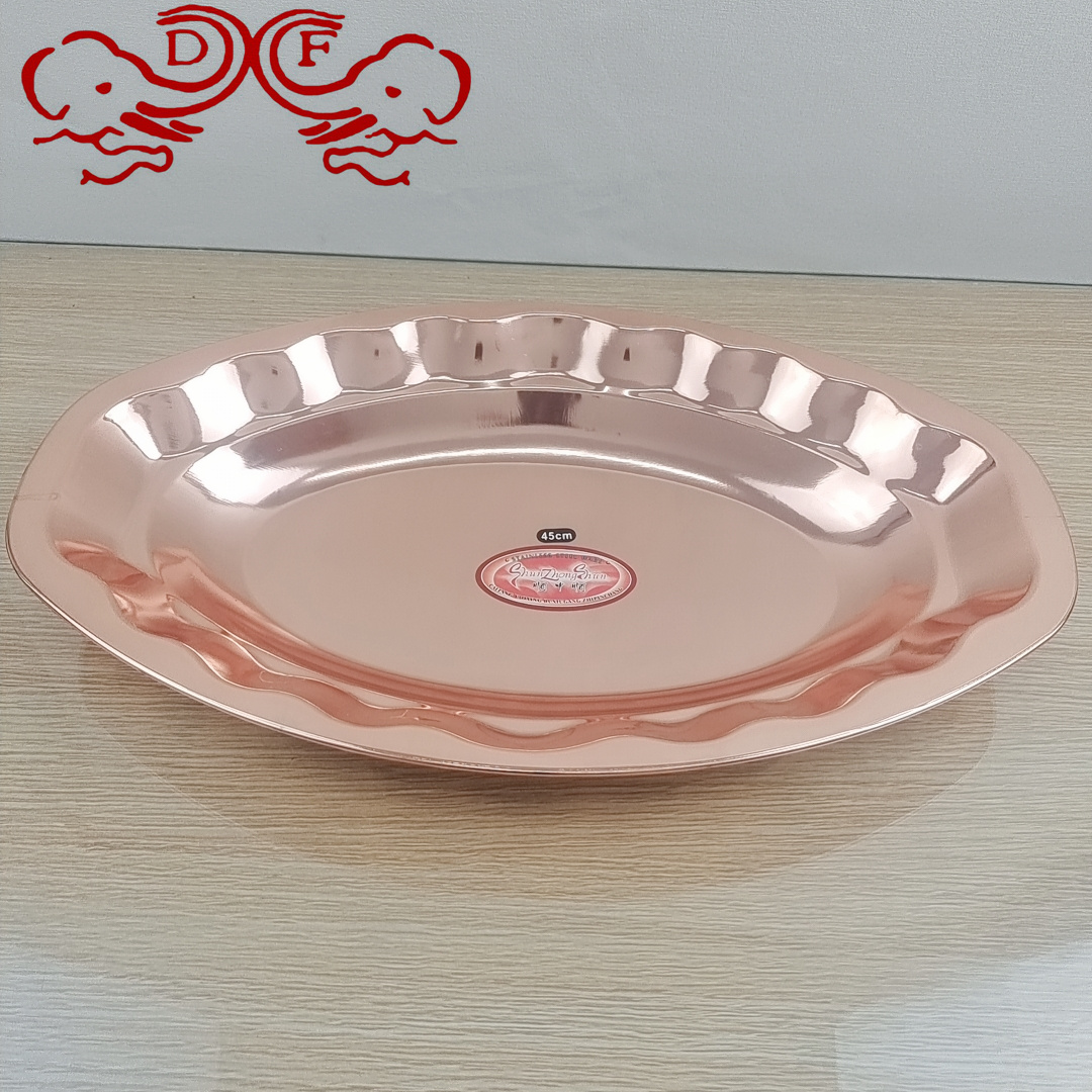 DF99001 Thickened stainless steel Magnolia plate Round lily flower plate fruit dessert plate Multi-purpose dining hall dish DF TRADINGHOUSE Item Picture