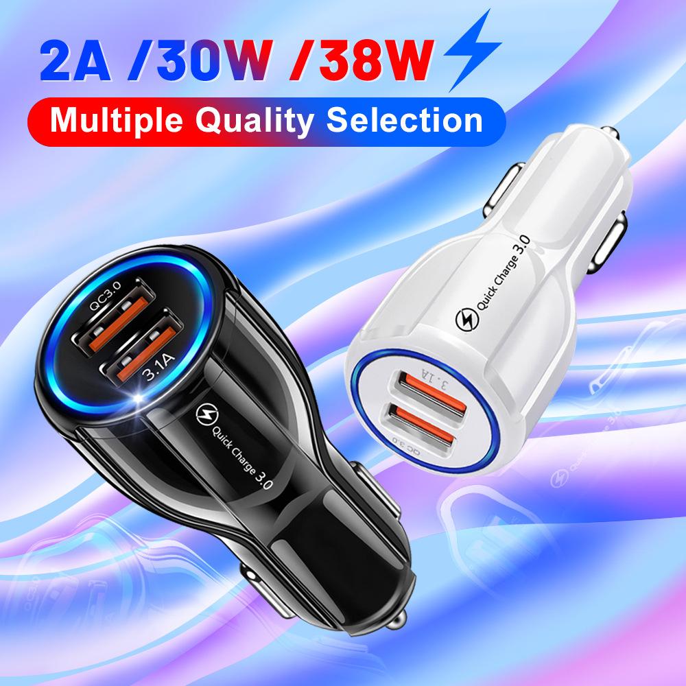 2A 30W 38W Qc3.0 Car Charger Fast Charge Car Fast Charge Head Cigarette Lighter One Drag Two Flash Charge Car Charger Batch