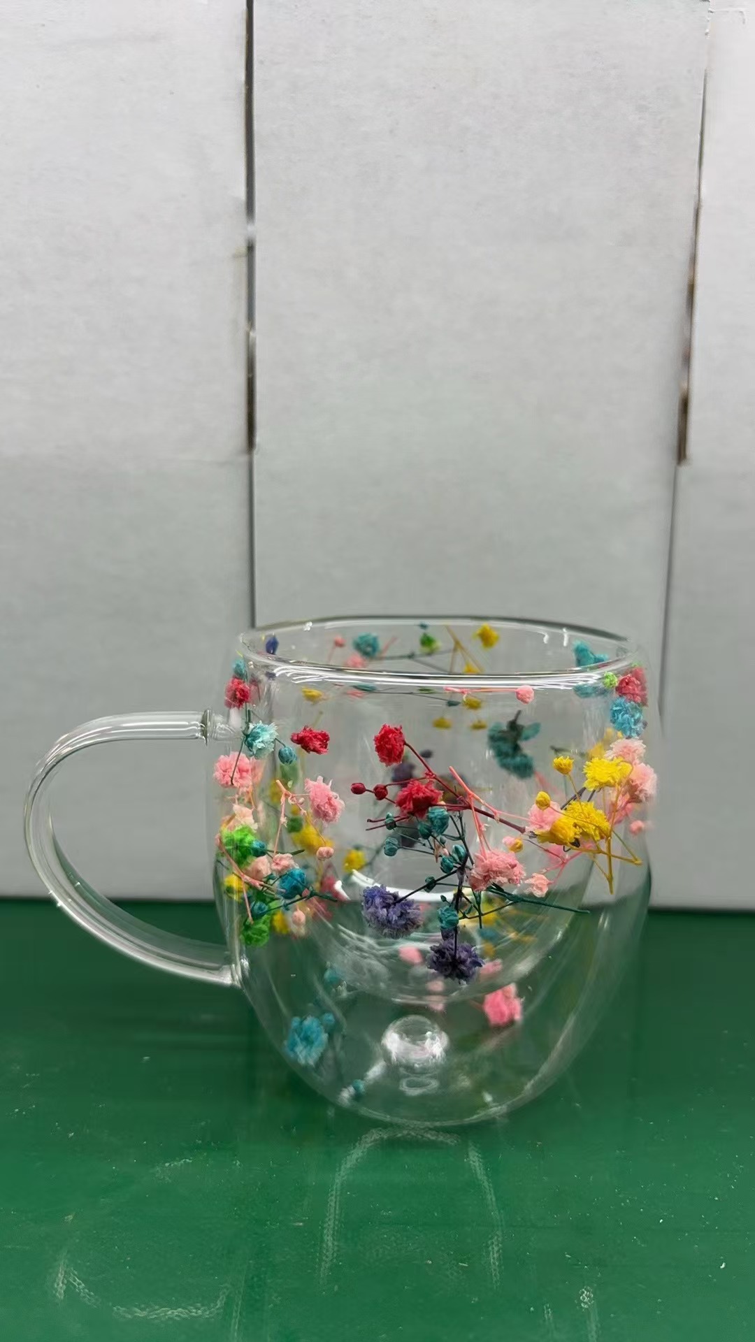 网红真花干花双层玻璃杯耐热高颜值满天星羽毛牛奶咖啡杯玻璃杯产品图