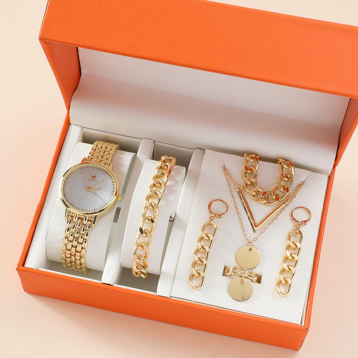 5pcs/set steel strap women's watch new women's casual korean-style all-match quartz watch set