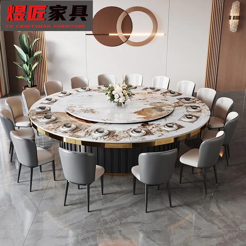 hotel dining table electric large round table stone plate electric dining table factory for restaurant and commercial use invisible hot pot table 15/20 people