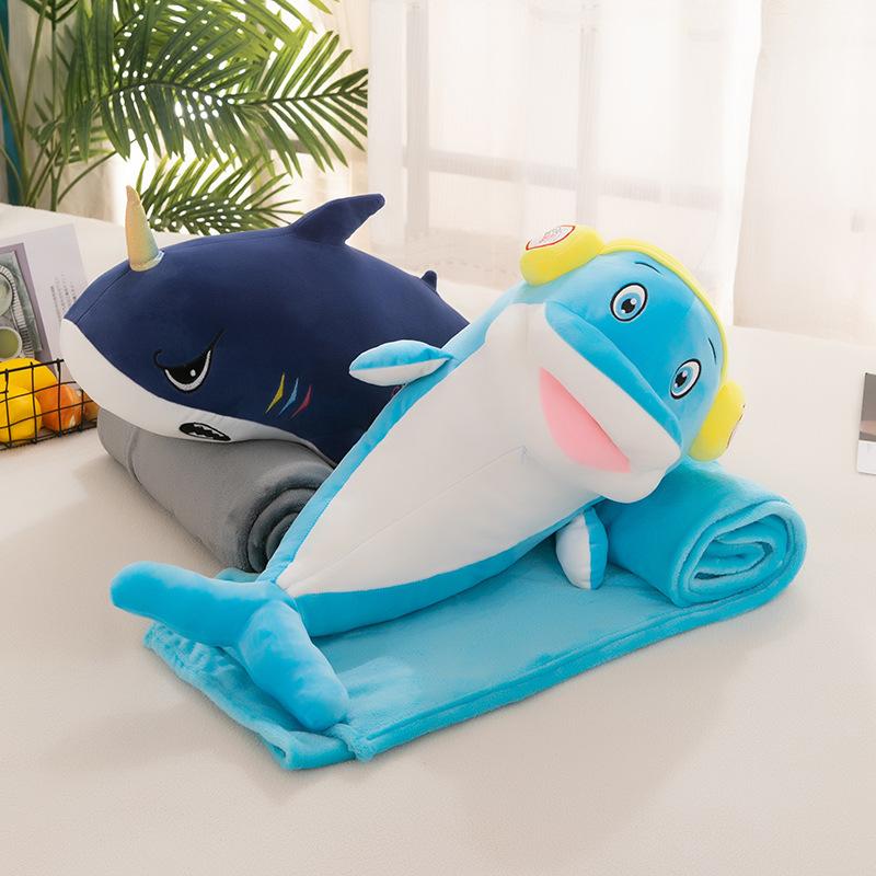 factory wholesale new shark two-in-one airable cover doll pillow nap car kindergarten dolphin airable cover full figure
