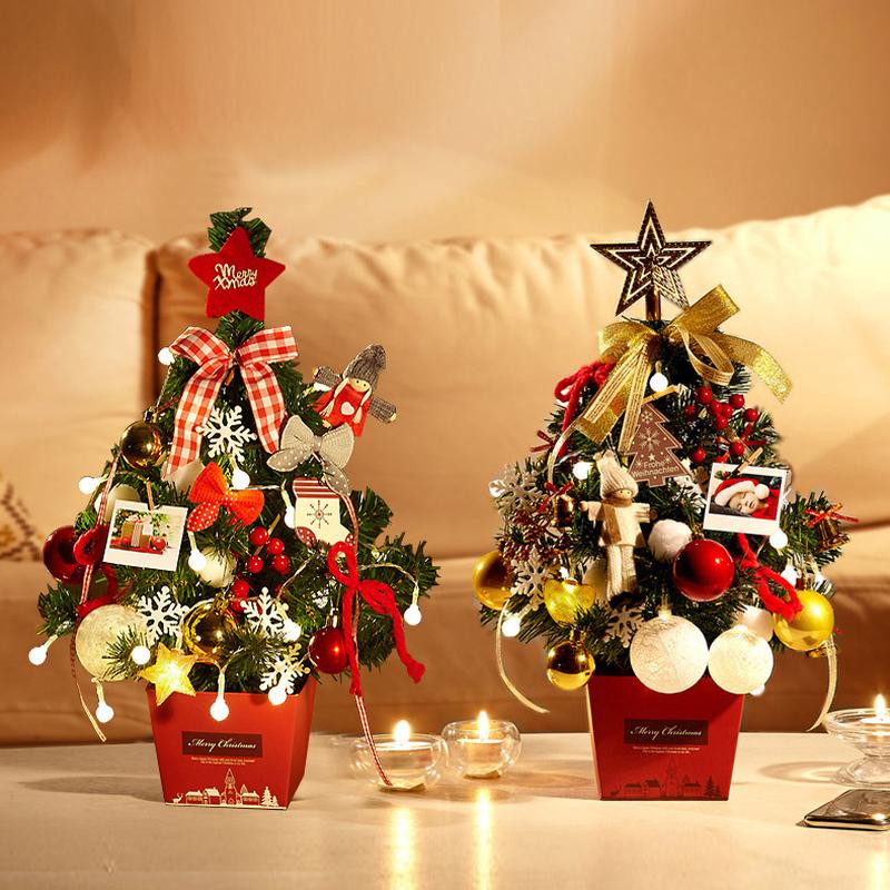 christmas mini small christmas tree ornaments with lights 50cm desktop christmas tree golden red set christmas tree