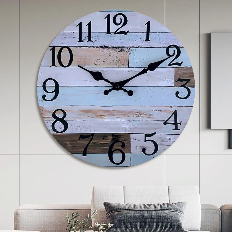 Factory Wholesale Cross-Border Hot European Simple Wooden Vintage Wall Clock MDF Home Wall Hanging Mute Decorative Clock