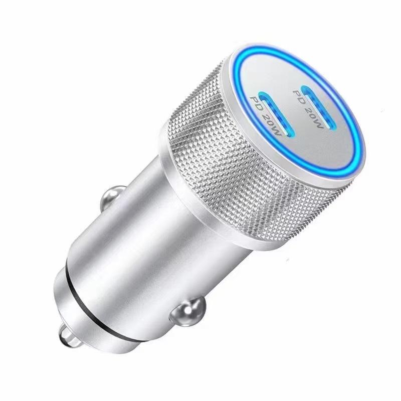 Factory Wholesale Car Charger Pd38w Dual PD Car Charger Mobile Phone Fast Charger One for Two Aluminum Alloy Charger