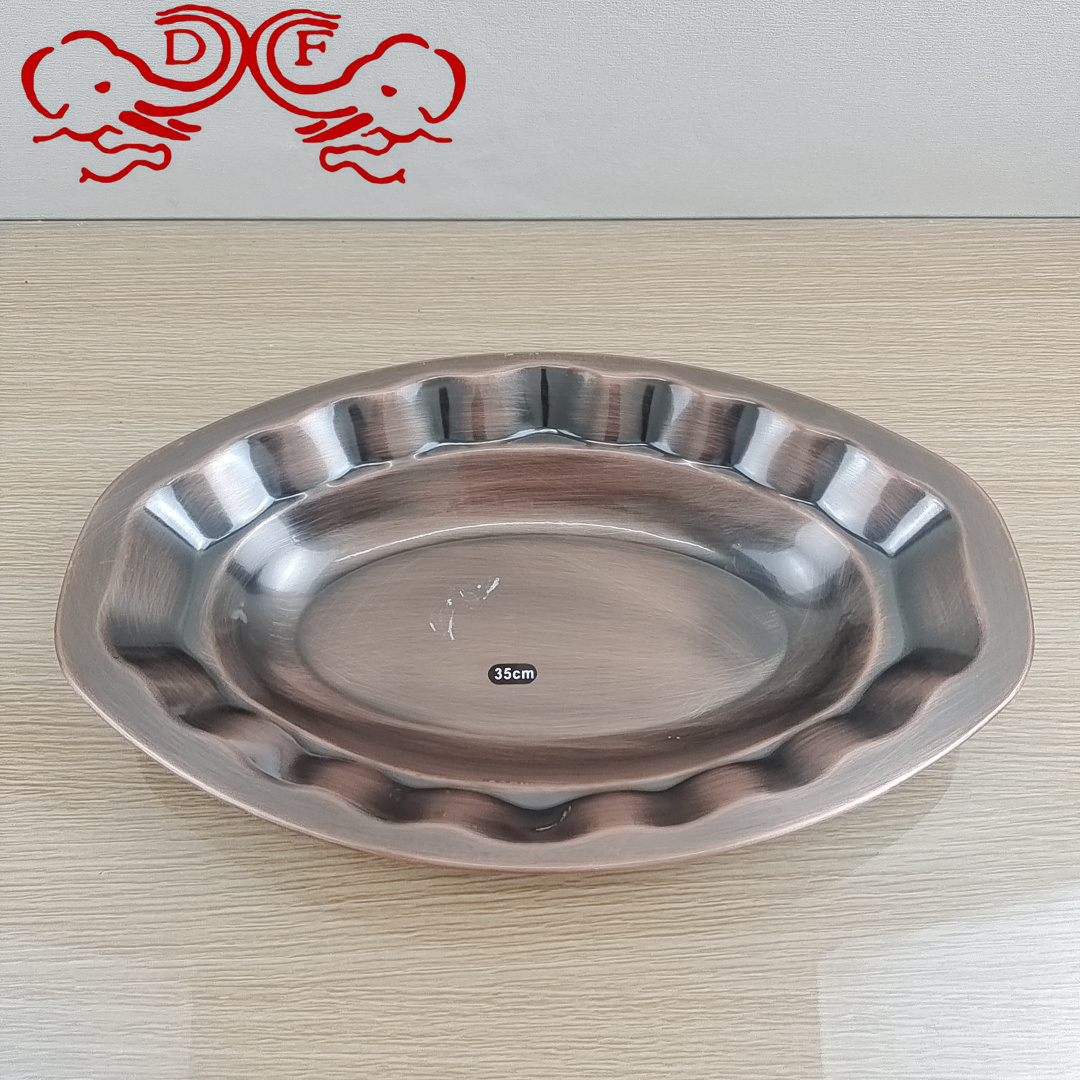 DF99001 Thickened stainless steel Magnolia plate Round lily flower plate fruit dessert plate Multi-purpose dining hall dish DF TRADINGHOUSE details Picture
