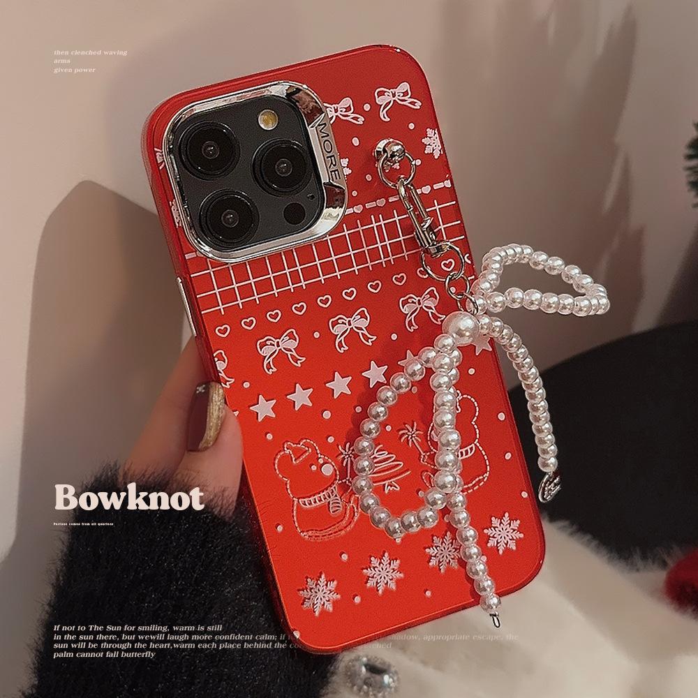 winter snowflake pearl pendant suitable for 15 apple 14 phone case 11 new year red iphone13promax hard 12