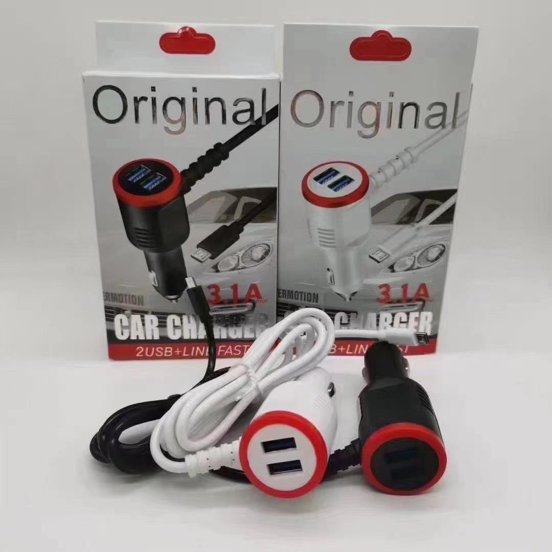 Car Charger Dual Usb3.1a Android Charging Cable Cigarette Lighter Plug with Android Data Cable Fast Charging