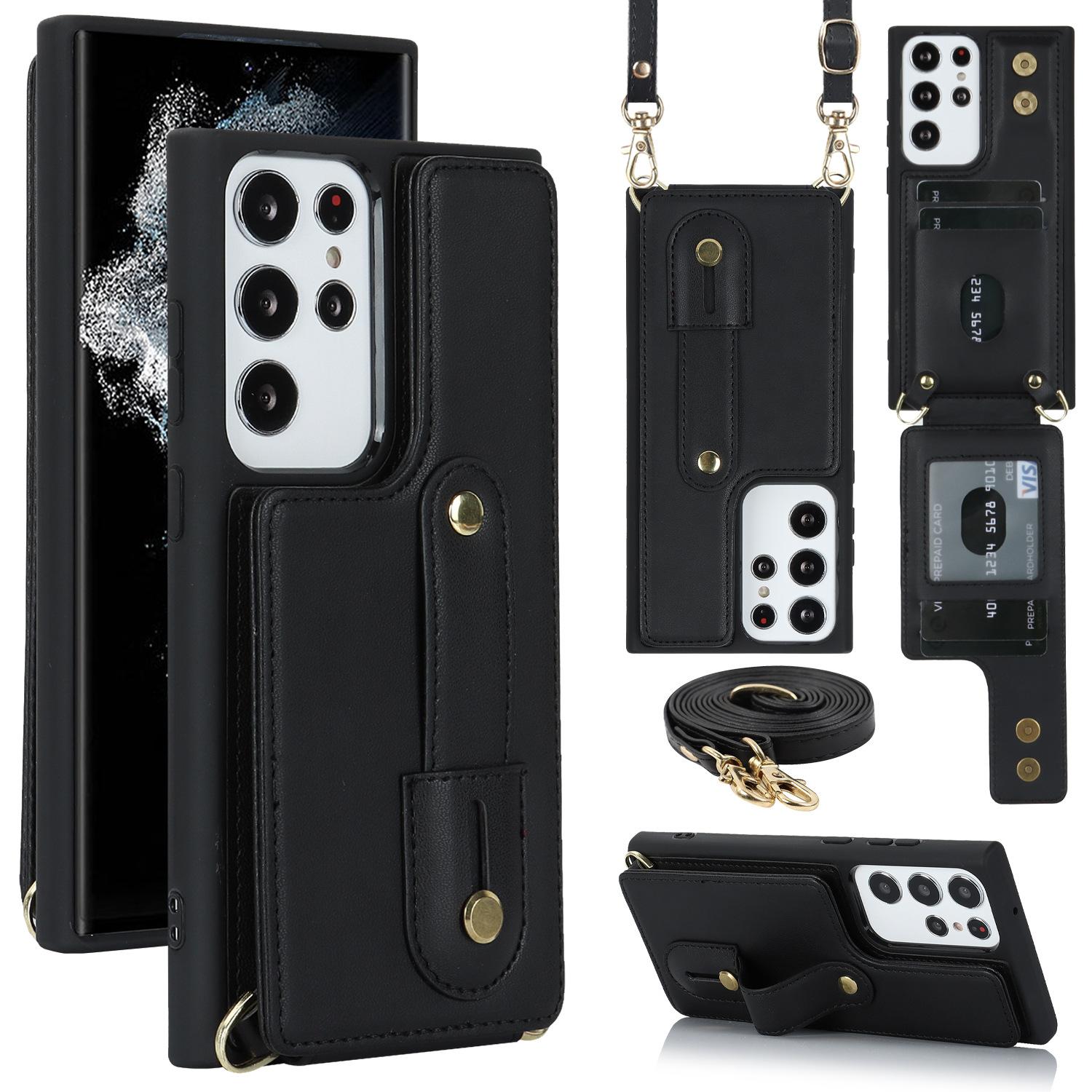 Applicable to Samsung S23 Phone Case Samsung A54 Mobile Phone Case Samsung A14 Crossbody Wrist Strap Card Holder Mobile Phone Leather Case