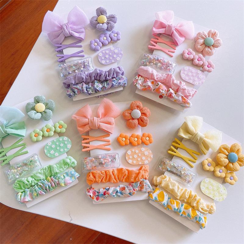 lanlan ornament lanlan ornament korean style children's cloth bow barrettes hair band floral large intestine ring side clip suit