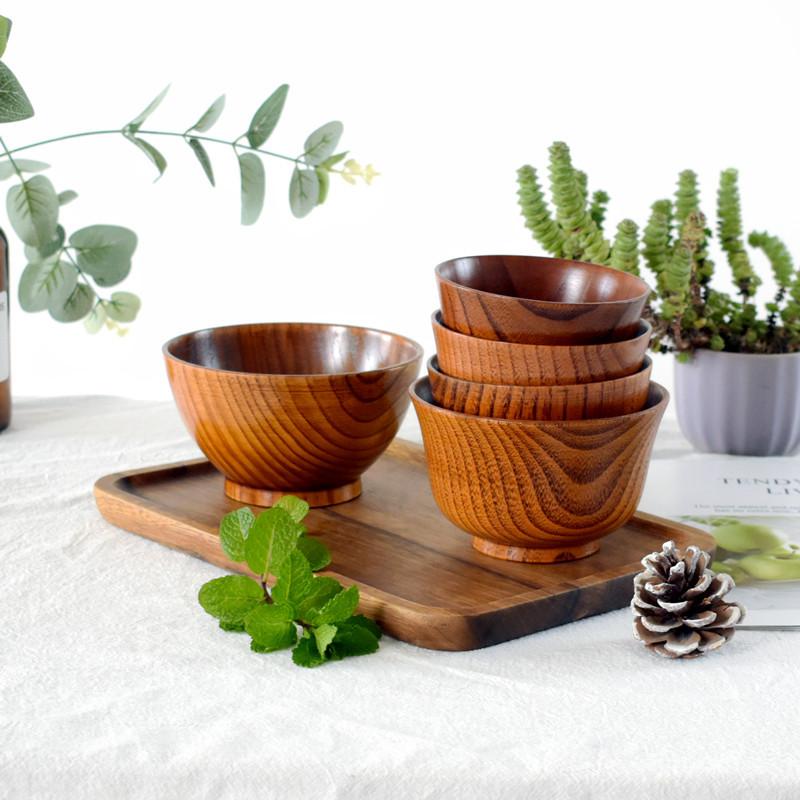 origin supply japanese style reverse edge wooden bowl jujube wood baby solid food bowl creative anti-scald bowl in stock wholesale