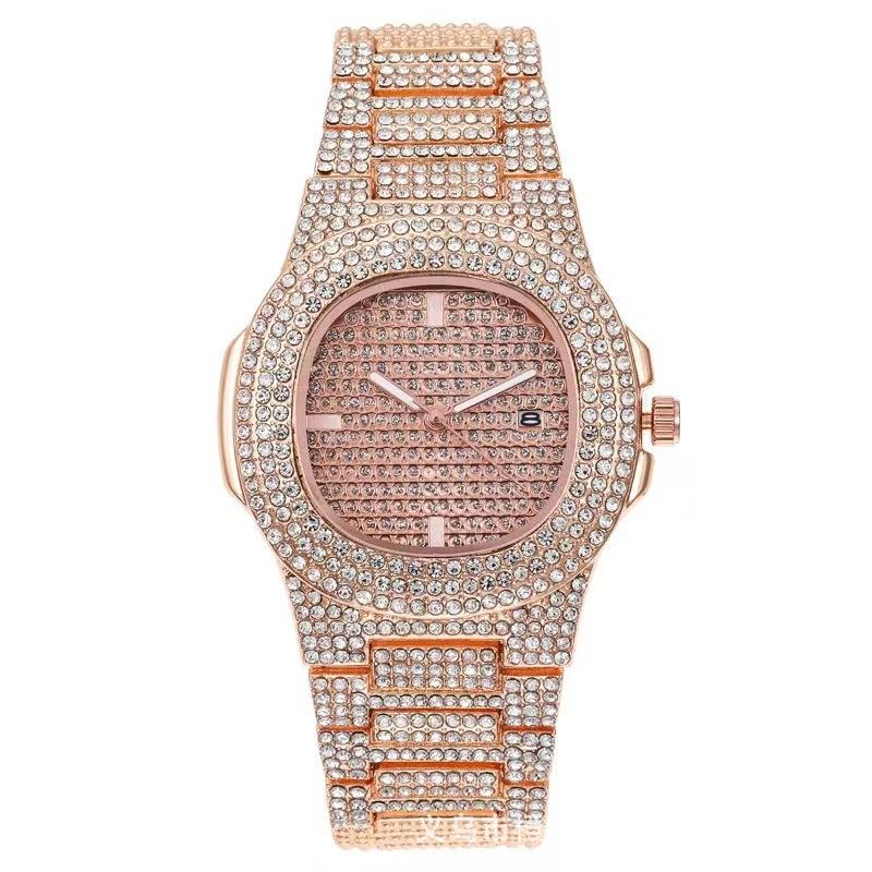 european and american hot hip hop diamond watch rap men's quartz watch calendar starry steel belt full diamond watch wholesale