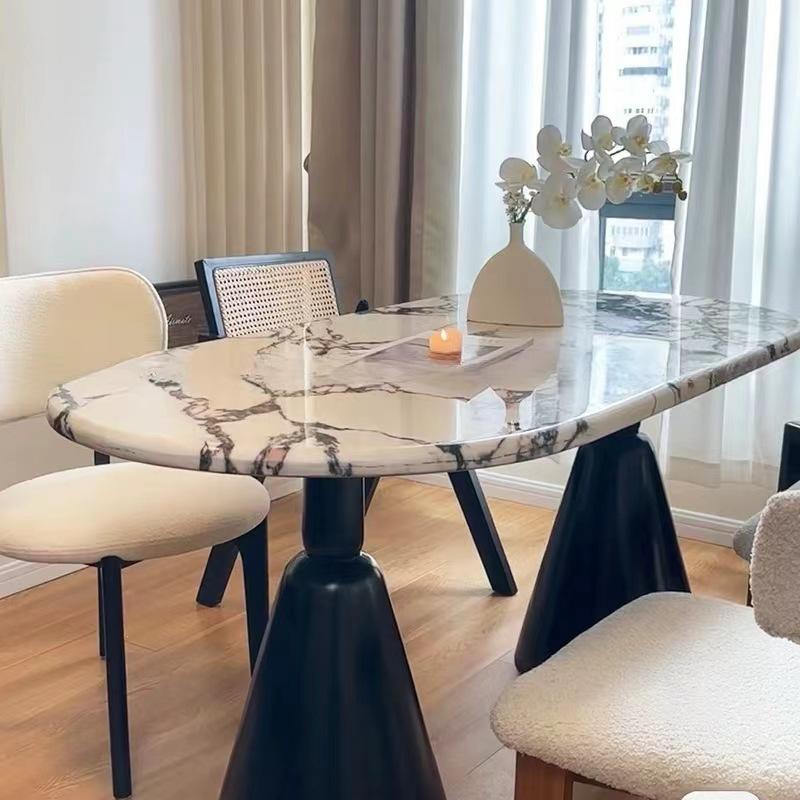 french marble dining-table oval table retro modern small apartment table light luxury dining tables and chairs set