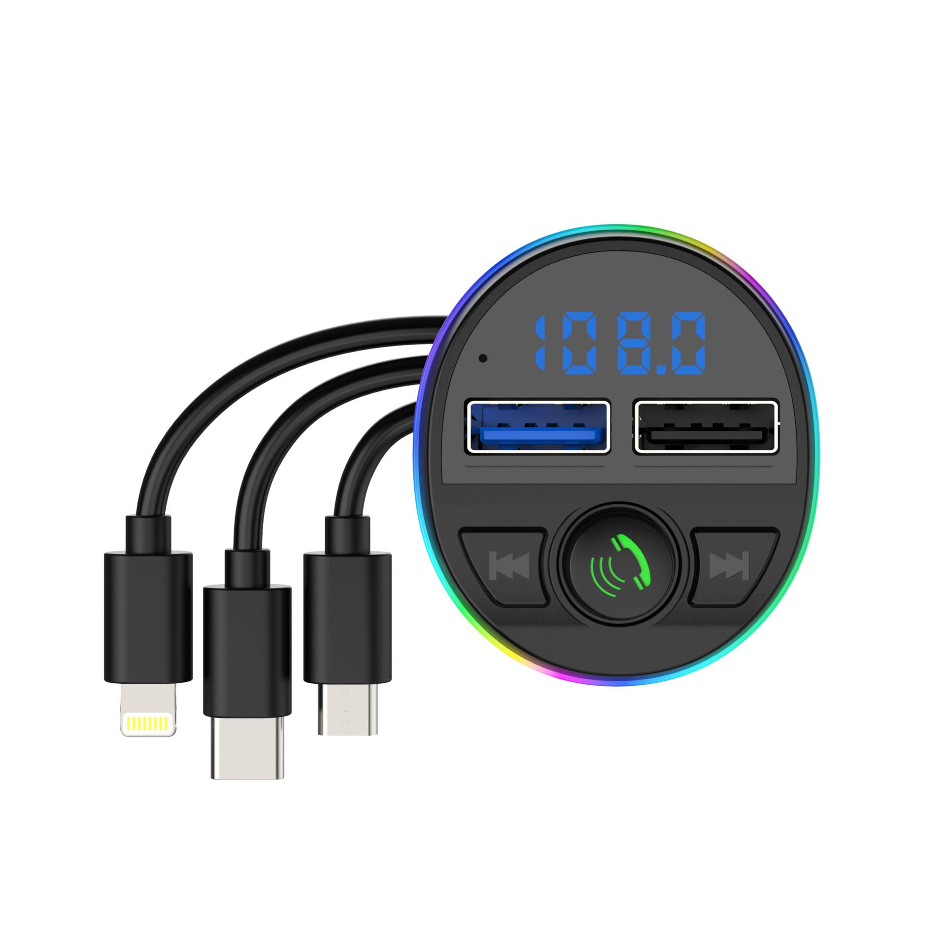 g45 hot sale car mp3 fm bluetooth receiver transmitter player car charger with three-in-one charge cable