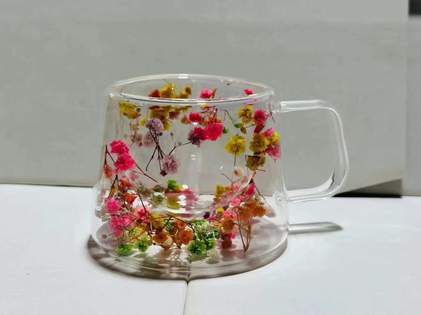 网红真花干花双层玻璃杯高颜值咖啡杯牛奶玻璃杯详情图9