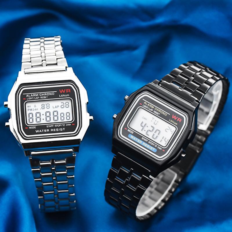 f91w steel watch women's watch men's business clock multi-function led digital sports watch electronic clock