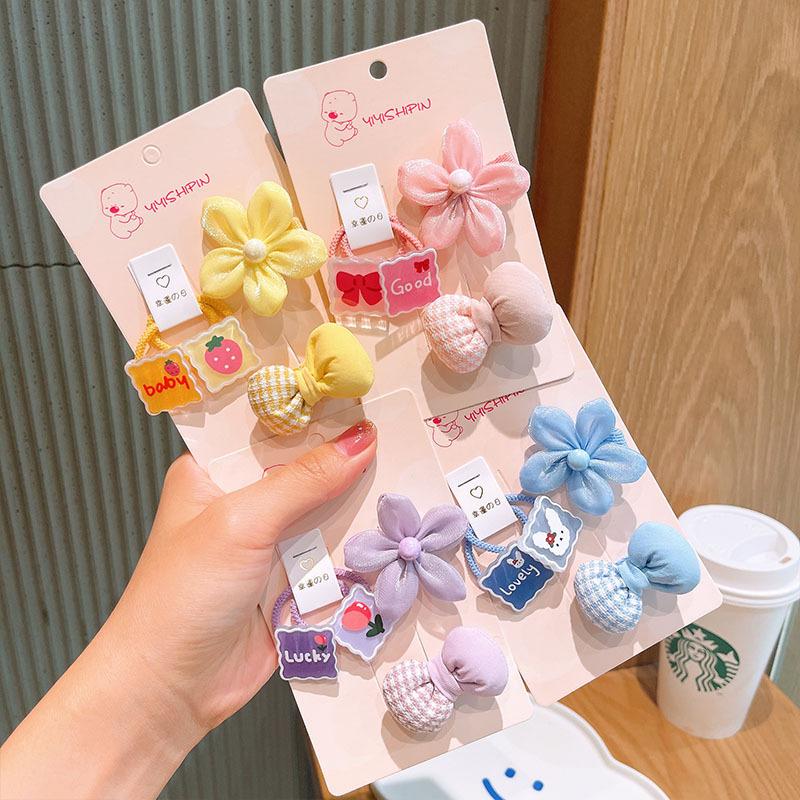 children's cloth flower bow tie barrettes korean style sweet simple little girl's hair pin color cartoon hair band set