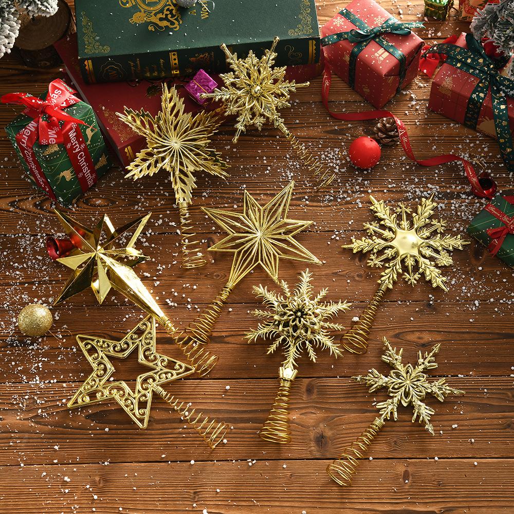 2024 cross-border new arrival christmas tree top star electroplating plastic hollow decoration christmas tree five-pointed star snowflake five-pointed star