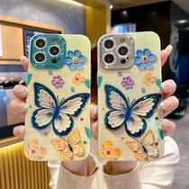 blue butterfly epoxy phone case for iphone14/double-layer imd/13 advanced 12 drop-resistant/15promax
