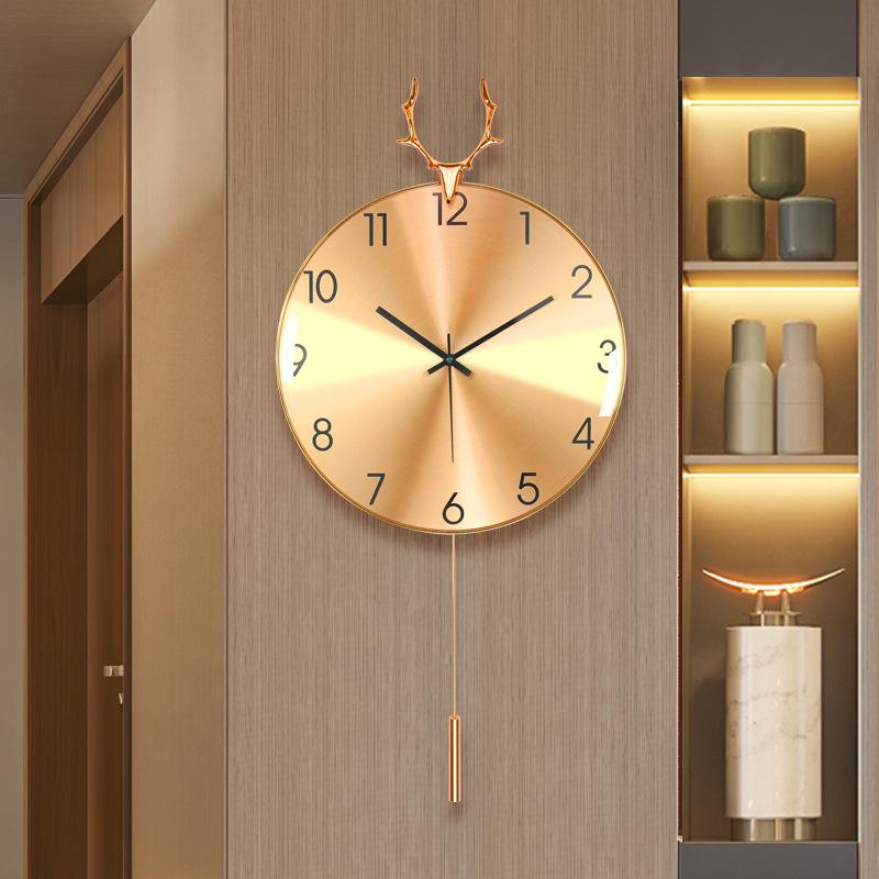 Modern Light Luxury Wall Clock Living Room Clock Nordic Aluminum Alloy Mute Deer Head Clock Wall Metal Pocket Watch Wholesale