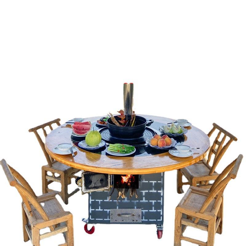 Firewood Stove Mobile Iron Pot Stew Stove Table Household Firewood Ground Kettle Chien Big Hearth Chien Dedied Outdoor