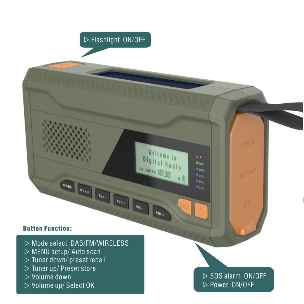 cross-border hot outdoor bluetooth hand-cranked solar emergency radio am/fm/dab radio usb charging