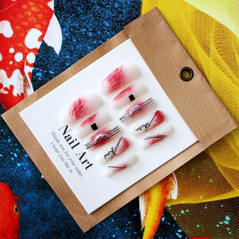 Internet Celebrity Handmade Wear Nail Scarlet Mary Smudged Rouge Red Hand Painted Brushed Niche Manicure Factory Wholesale