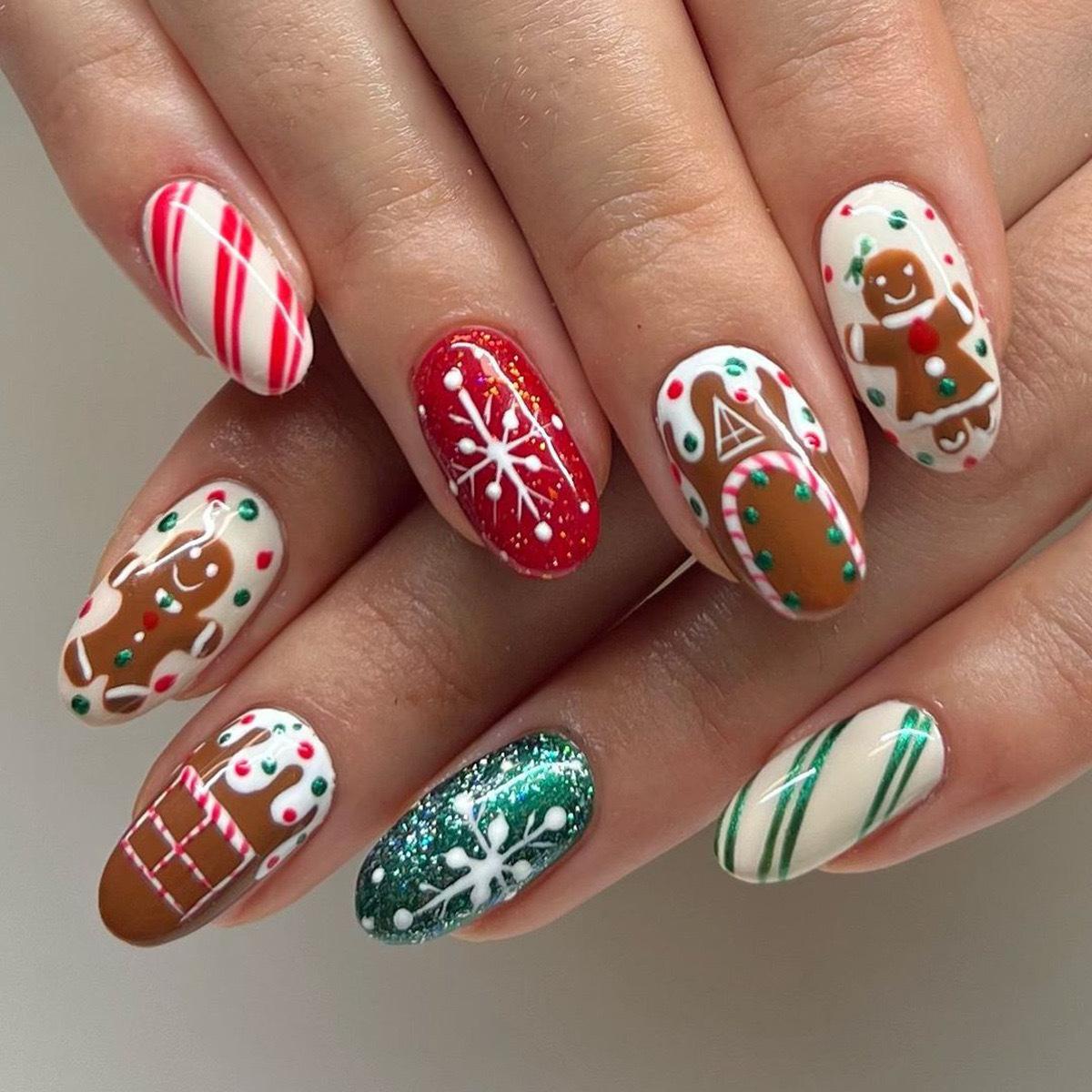european and american wear nail christmas series wear nail christmas fruit gingerbread man chocolate house fake nails nail tip