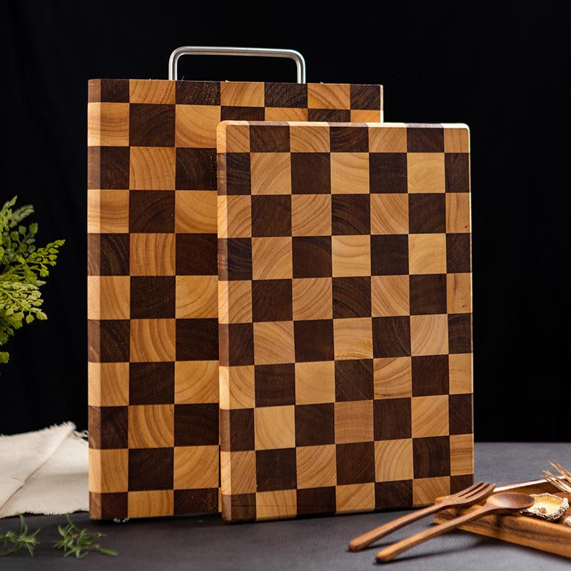 chessboard grid chopping board solid wood cutting board household mildew-proof chopping board wholesale fruit wooden double-sided kitchen chopping board