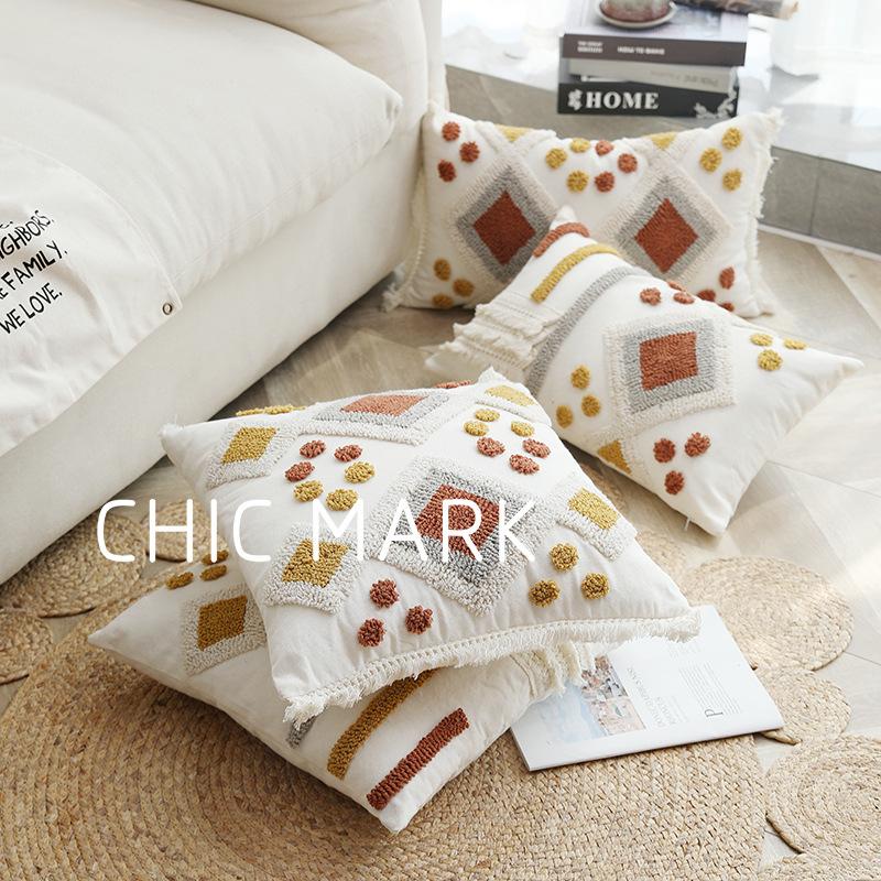 nordic loop tufted geometric texture ins style bed & breakfast circle embroidery throw pillow cushion cover geometric waist pillow sofa backs