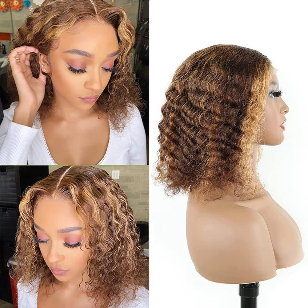 p4/27 4*4 water wave bob lace front human hair wig