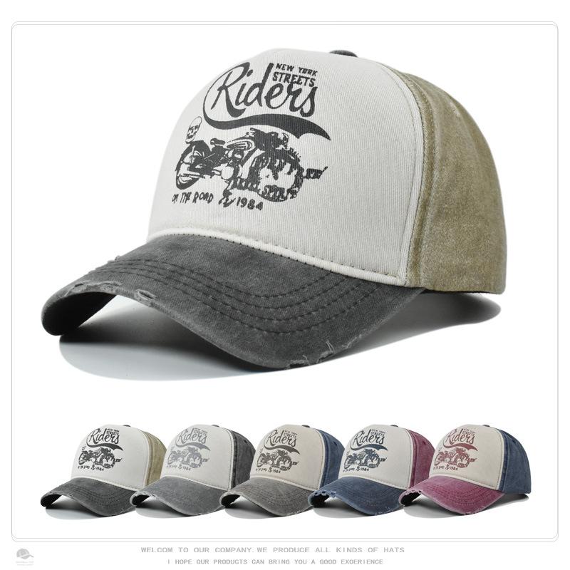 Cross-Border Hat Men's Motorcycle Printed Baseball Cap Driver Cap Outdoor Mountaineering Fishing Sun Protection Sun-Poof Peaked Cap Women