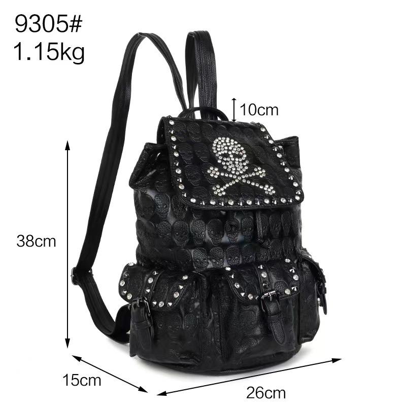 fashion european and american style genuine leather men and women leather backpack personality skull rivets with diamonds bag schoolbag computer bag