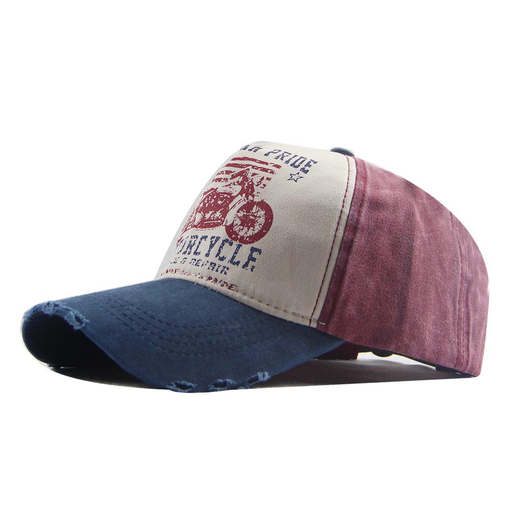 pure cotton five-piece patch printing motorcycle baseball cap trucker hat worn looking washed-out hat outdoor sun hat cross-border hot