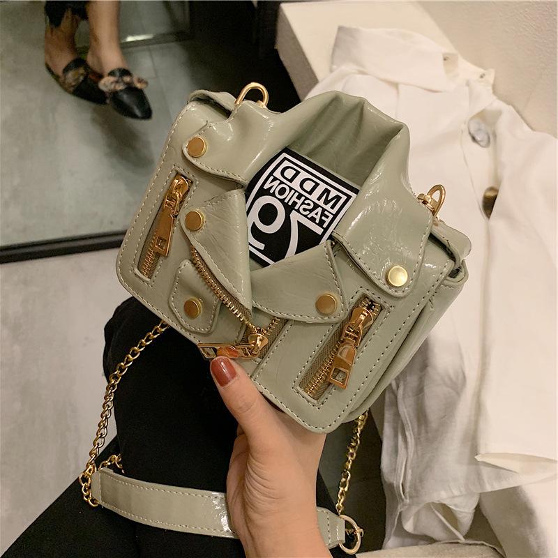 Uniform Bag Cross-Border Women's Bag 2024 New Soft Leather Sling Bag in a Jacket Loy Polo Collar Jacket Personality Motorcycle Bag Personality Small Bag