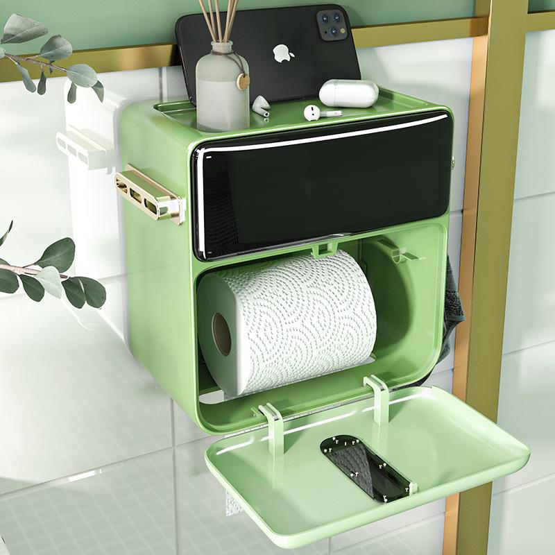 Light Luxury Multi-Functional Dual-Use Tissue Box Wall Hanging Toilet Paper and Tissue Holder Household Punch-Free Waterproof Paper Towel Box