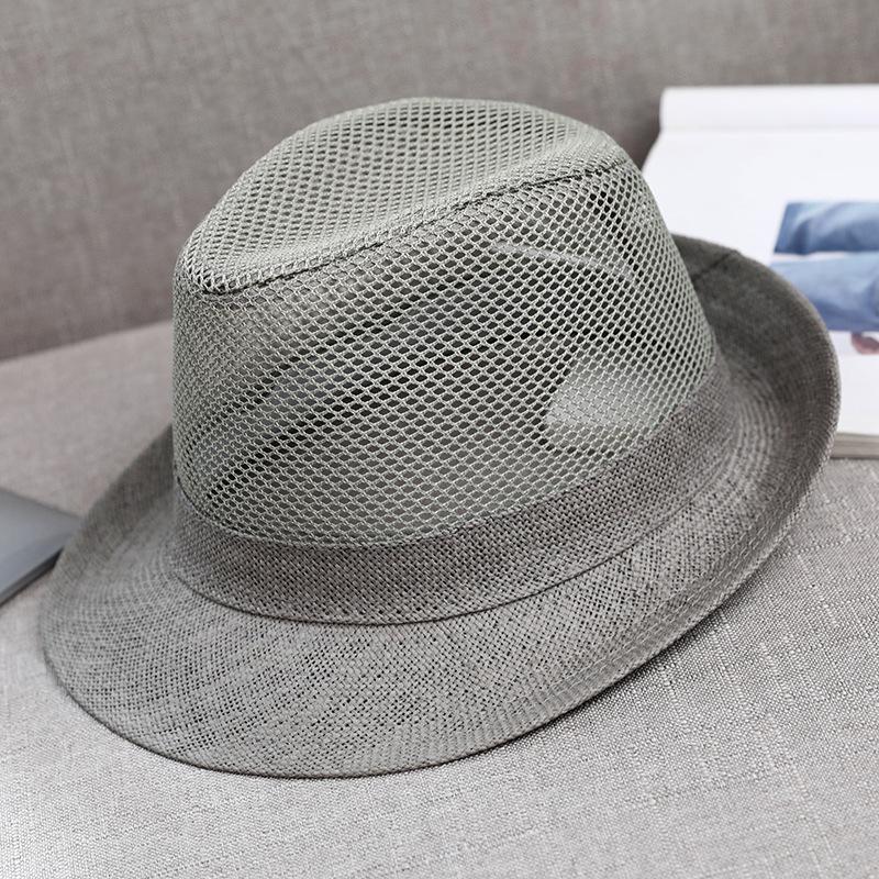 hat summer men's billycock grass edge polyester mesh breathable hollow sun shade curling sun shade sun protection hat