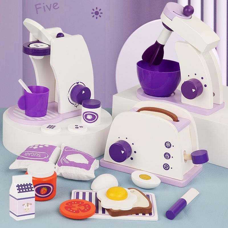children's kitchen simulation bread maker mixer coffee machine combination boys and girls kitchen play house wooden toys