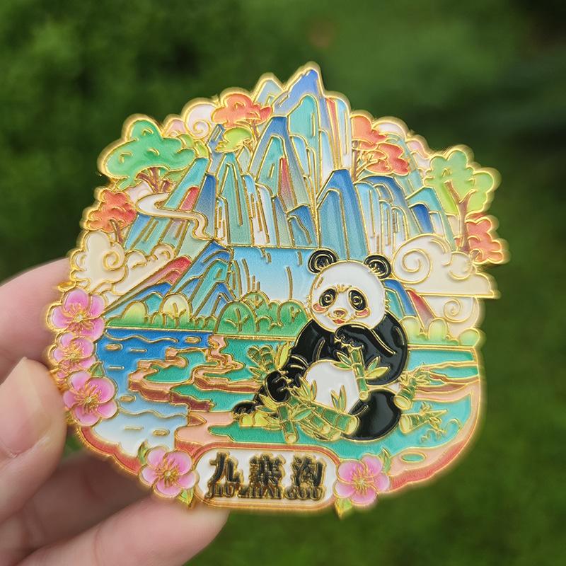 chengdu giant panda, jiuzhaigou, sichuan city metal magnetic refridgerator magnets tourist souvenir gift