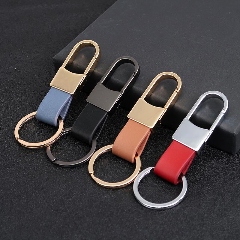 New Metal & Leather Keychain Zinc Alloy Buckle Men's Creative Simple Car Key Chain Ornaments Wholesale